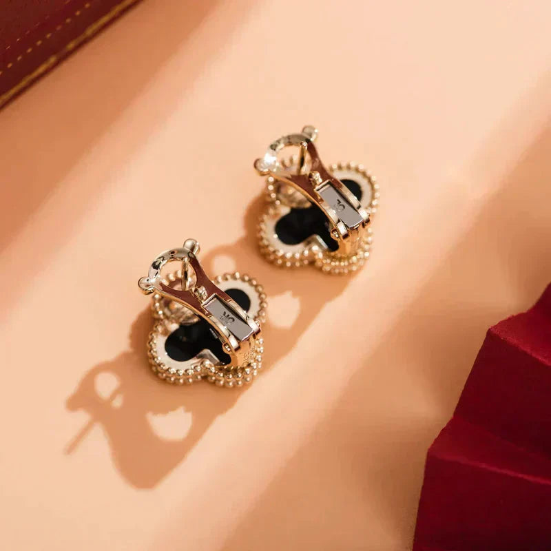 [BIJOUX]CLOVER MEDIUM 1 MOTIFS  ONYX STUD EARRINGS