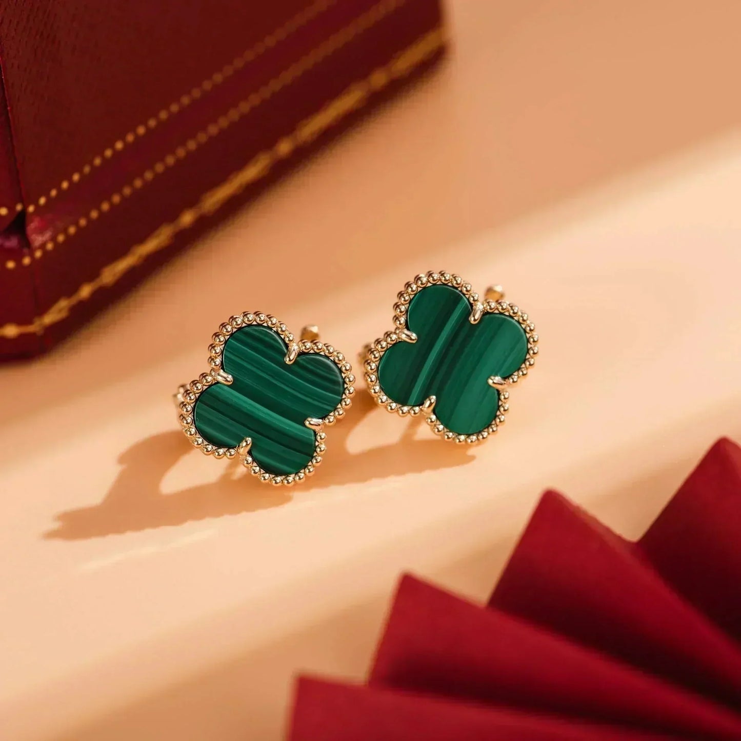 [BIJOUX]CLOVER MEDIUM 1 MOTIFS MALACHITE  EARRINGS