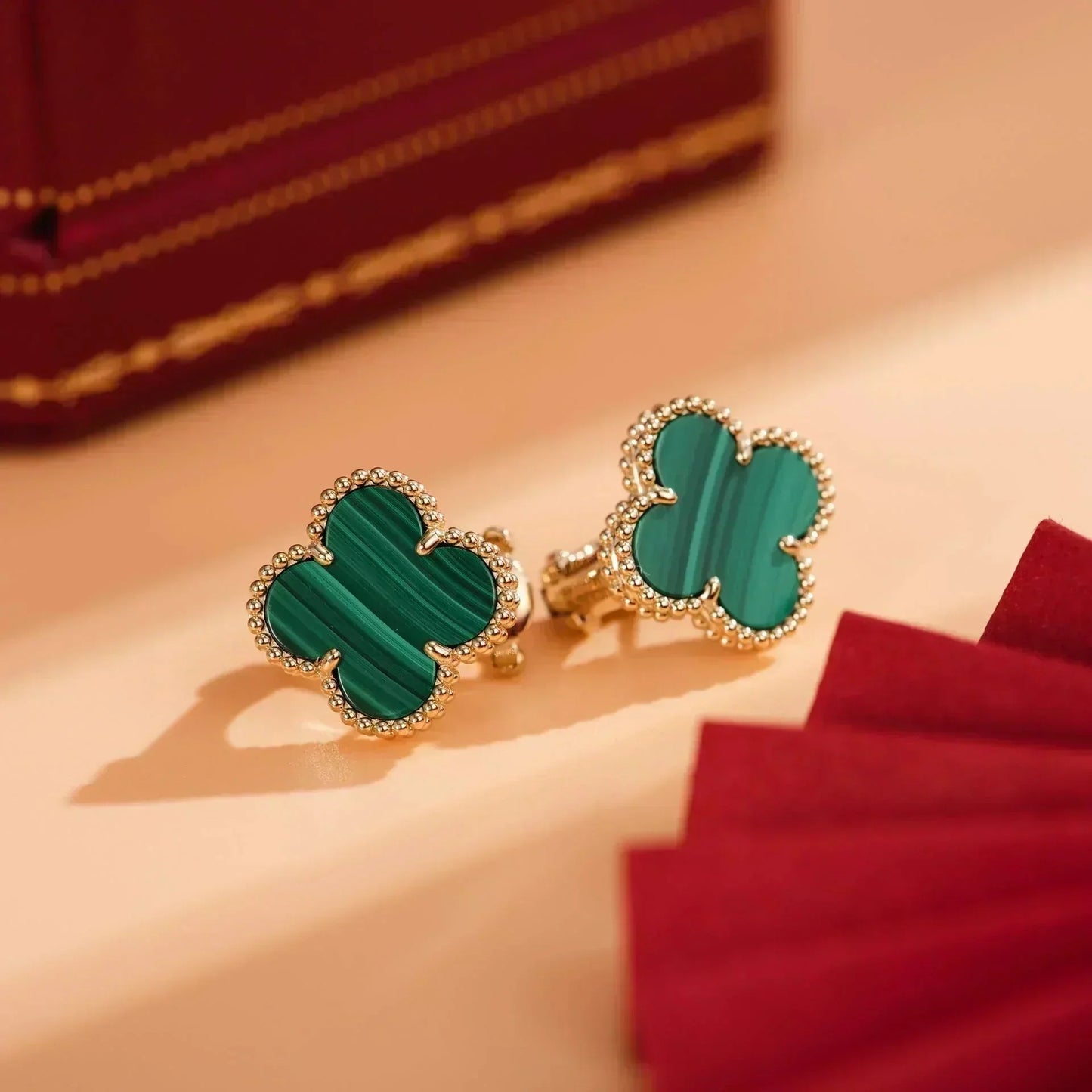 [BIJOUX]CLOVER MEDIUM 1 MOTIFS MALACHITE  EARRINGS