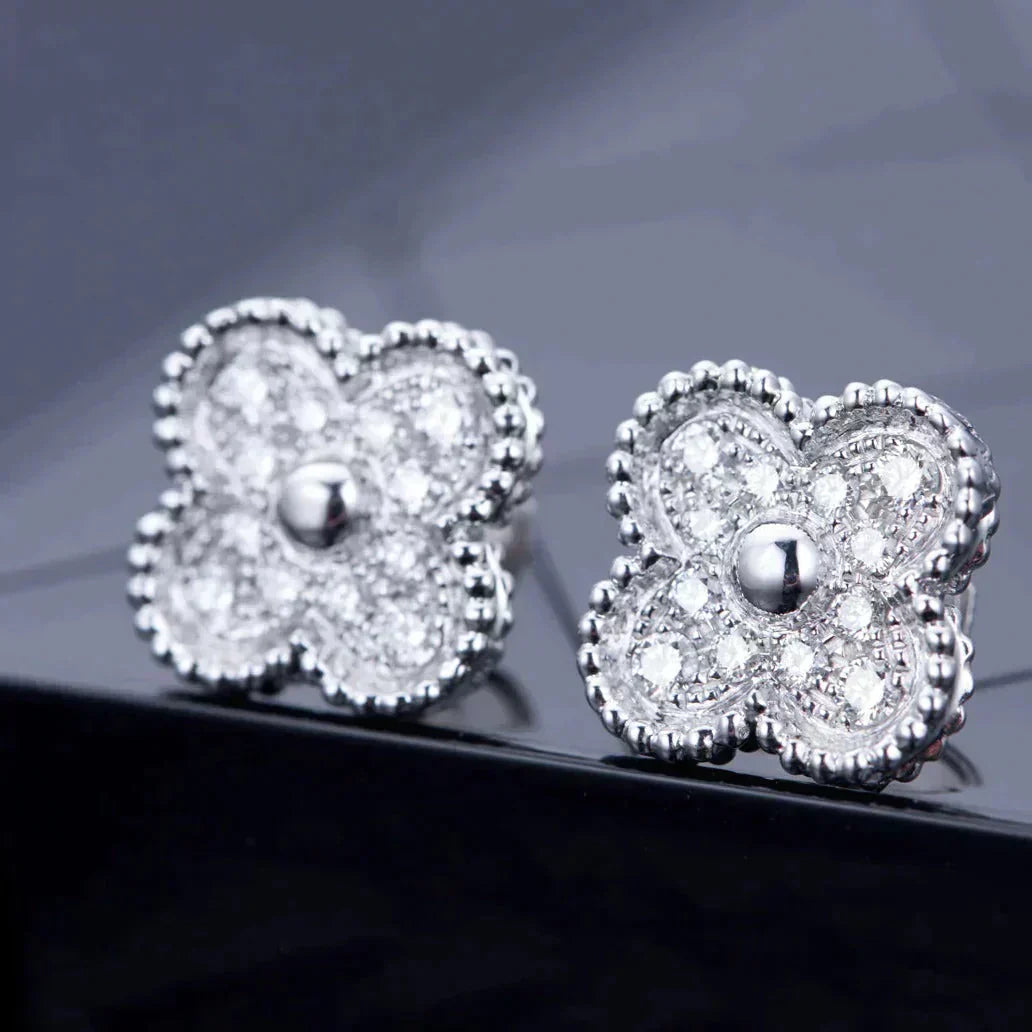 [BIJOUX]CLOVER 1 MOTIFS DIAMOND STUD EARRINGS SILVER