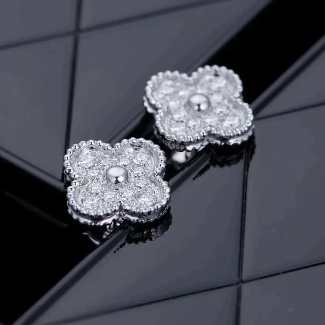 [BIJOUX]CLOVER 1 MOTIFS DIAMOND STUD EARRINGS SILVER