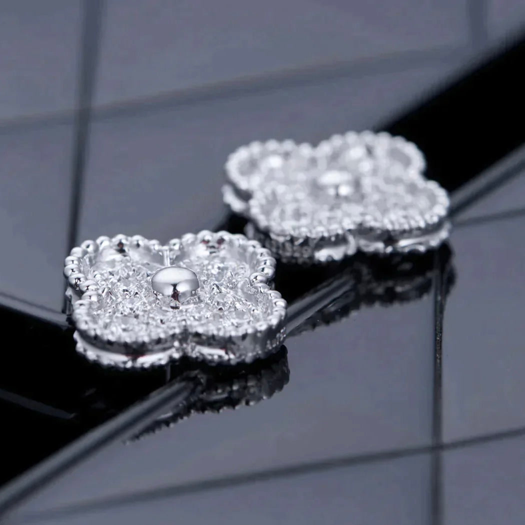 [BIJOUX]CLOVER 1 MOTIFS DIAMOND STUD EARRINGS SILVER