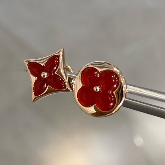 [BIJOUX]STAR AND SUN PINK GOLD CARNELIAN STUD EARRINGS