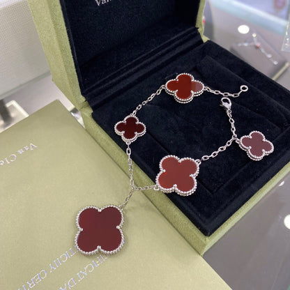 [BIJOUX]CLOVER 5 MOTIFS SIVLER CARNELIAN BRACELET