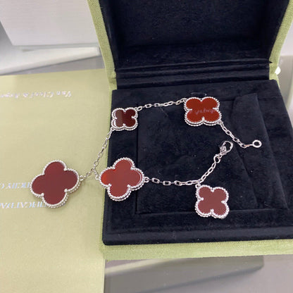 [BIJOUX]CLOVER 5 MOTIFS SIVLER CARNELIAN BRACELET