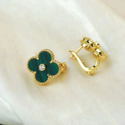 [BIJOUX]CLOVER MEDIUM 1 MOTIFS MALACHITE DIAMOND EARRINGS