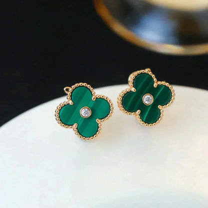 [BIJOUX]CLOVER MEDIUM 1 MOTIFS MALACHITE DIAMOND EARRINGS