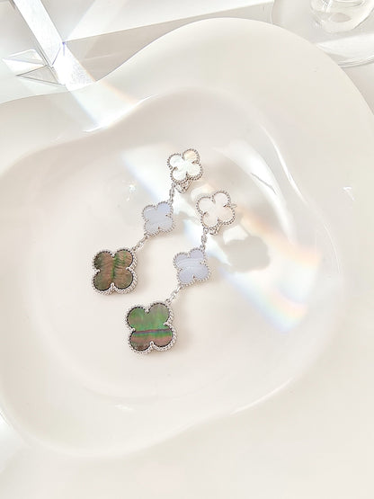 [BIJOUX]CLOVER 3 MOTIFS CHALCEDONY DARK MOP SILVER EARRINGS