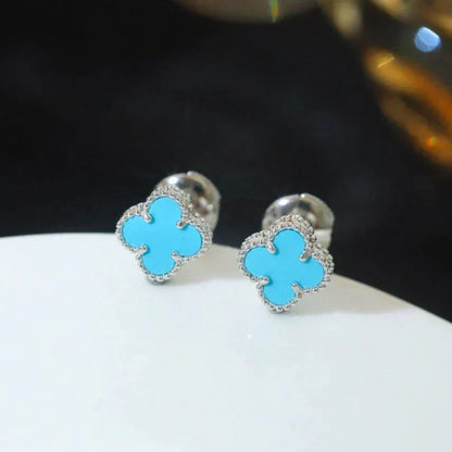 [BIJOUX]CLOVER MINI 9.5MM ONYX STUD EARRINGS SILVER