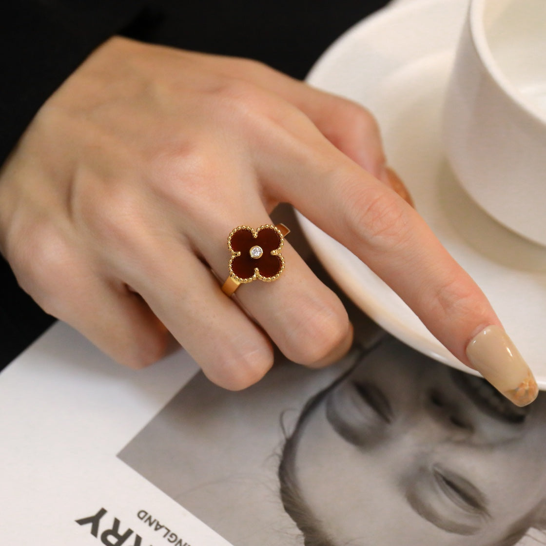 [BIJOUX]CLOVER CARNELIAN RING ROSE GOLD DIAMOND