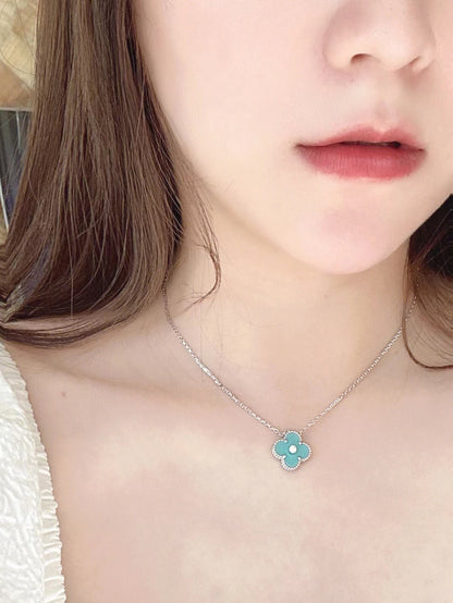 [BIJOUX]CLOVER 1 DIAMOND LIGHT BLUE SILVER NECKLACE