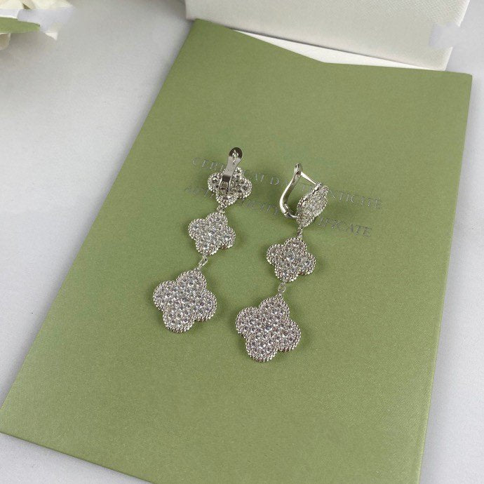 [BIJOUX]CLOVER 3 MOTIF DIAMOND SILVER DROP EARRINGS