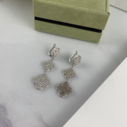 [BIJOUX]CLOVER 3 MOTIF DIAMOND SILVER DROP EARRINGS