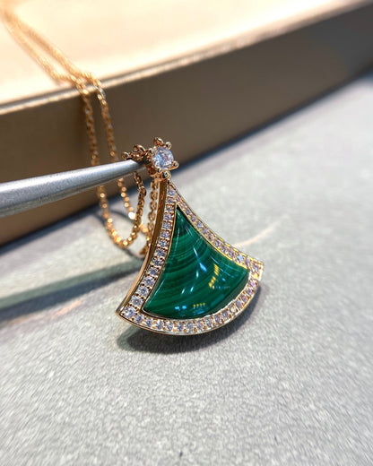 [BIJOUX]DREAM MALACHITE DIAMOND PAVED PINK GOLD NECKLACE