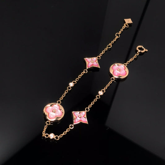 [BIJOUX]STAR AND SUN 4 MOTIF PINK MOP PINK GOLD BRACELET