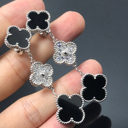 [BIJOUX]CLOVER 3 MOTIF DIAMOND ONYX SILVER EARRINGS