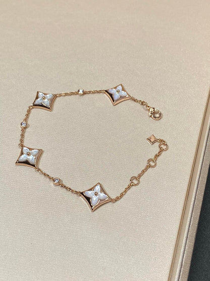 [BIJOUX]STAR 4 MOTIF MOP DIAMOND PINK GOLD BRACELET