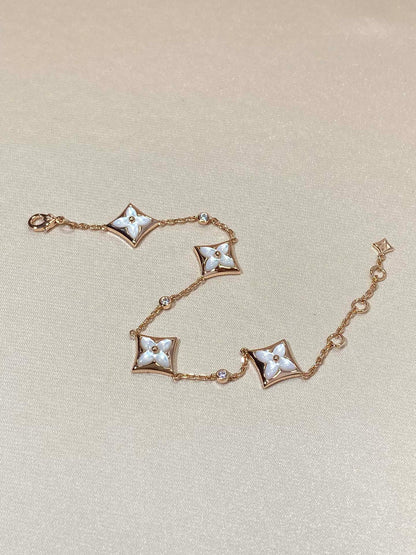[BIJOUX]STAR 4 MOTIF MOP DIAMOND PINK GOLD BRACELET
