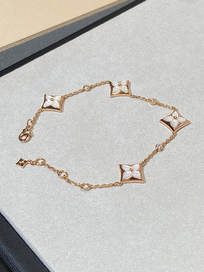 [BIJOUX]STAR 4 MOTIF MOP DIAMOND PINK GOLD BRACELET