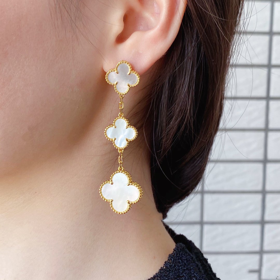 [BIJOUX]CLOVER MOP 3 MOTIFS GOLD EARRINGS