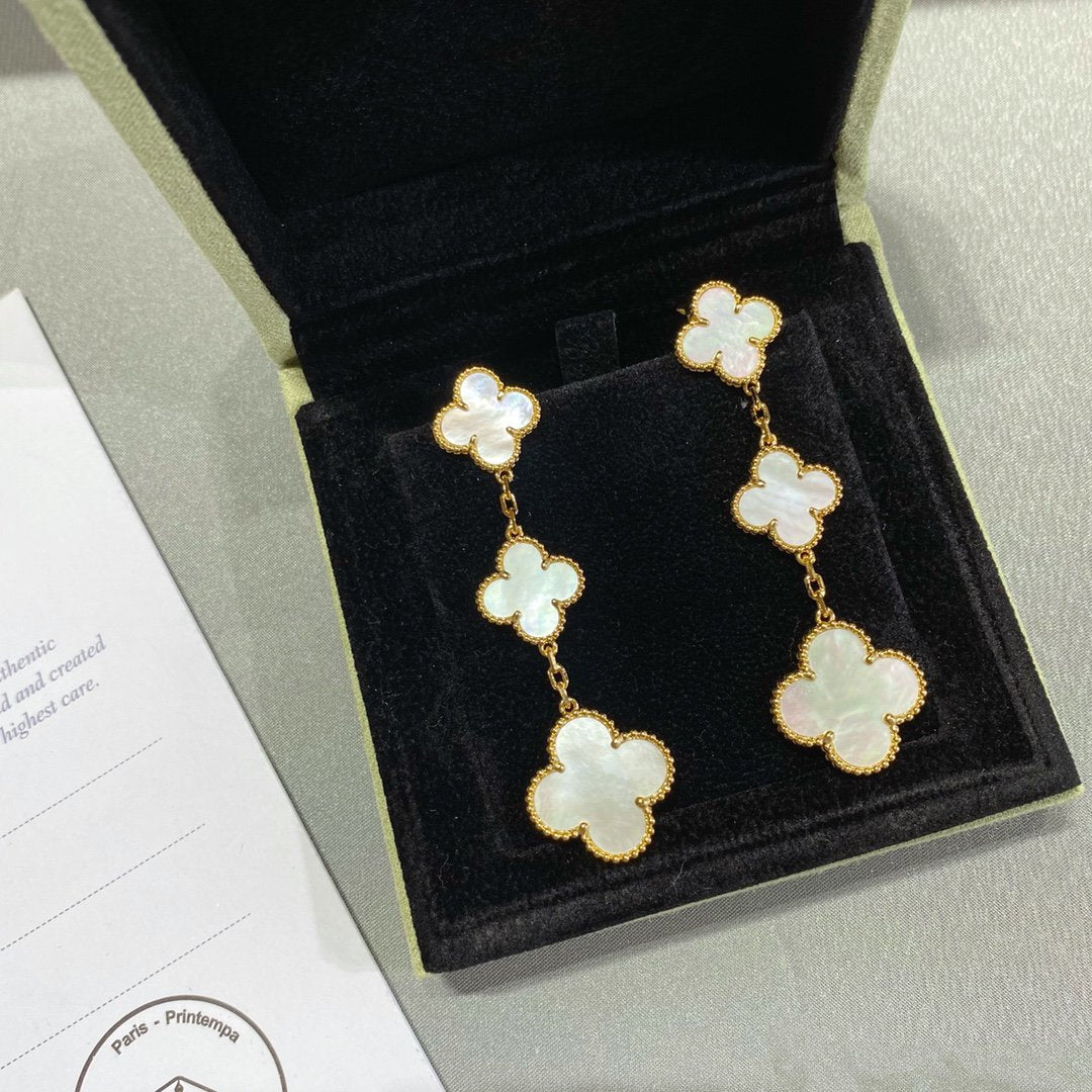 [BIJOUX]CLOVER MOP 3 MOTIFS GOLD EARRINGS