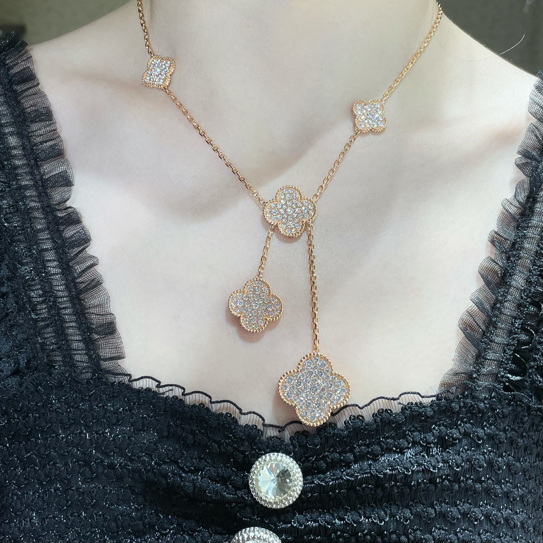 [BIJOUX]CLOVER 6 MOTIF DIAMOND PAVED NECKLACE