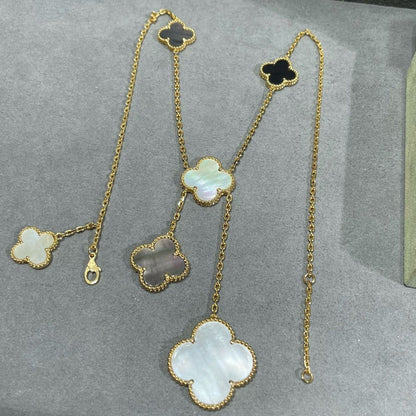 [BIJOUX]CLOVER 6 MOTIF MOP ONYX GOLD NECKLACE