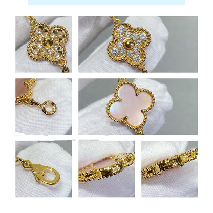 [BIJOUX]CLOVER 5 MOTIF DIAMOND PINK MOP PINK GOLD BRACELET