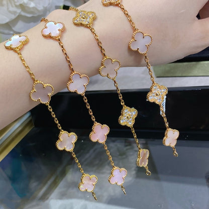 [BIJOUX]CLOVER 5 MOTIF DIAMOND PINK MOP PINK GOLD BRACELET