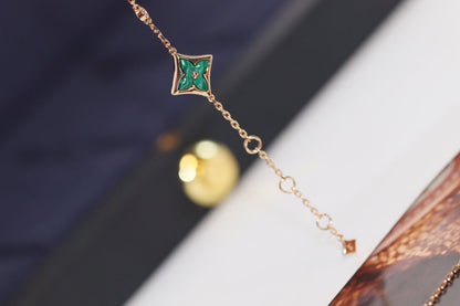 [BIJOUX]STAR AND SUN 4 MOTIF PINK GOLD MALACHITE BRACELET