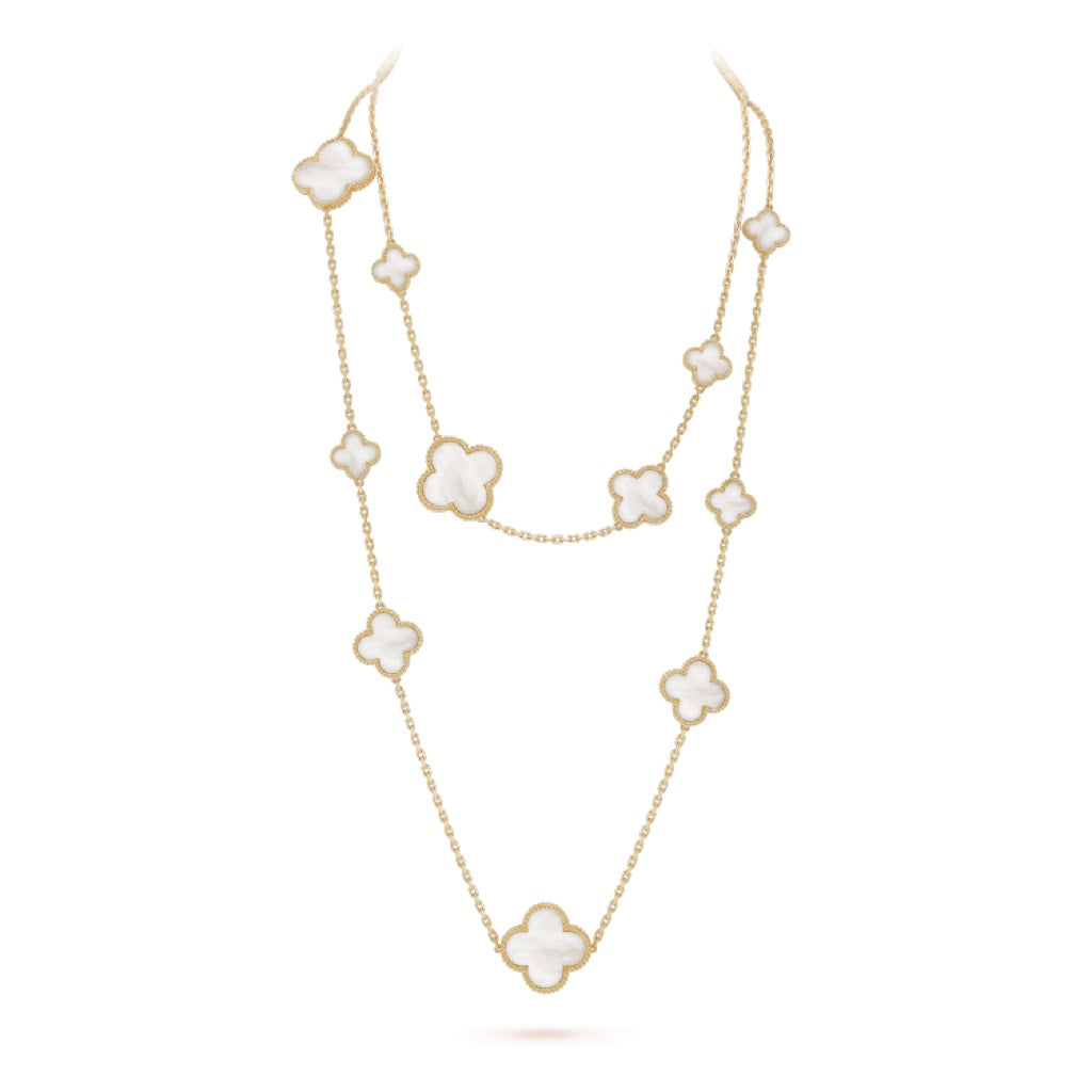 [BIJOUX]CLOVER 16 MOTIF WHITE MOP GOLD NECKLACE