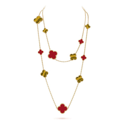 [BIJOUX]CLOVER 16 MOTIF CARNELIAN TIGER EYE ROSE GOLD NECKLACE