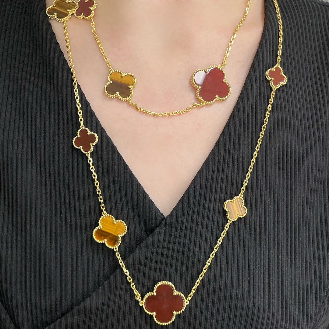 [BIJOUX]CLOVER 16 MOTIF CARNELIAN TIGER EYE ROSE GOLD NECKLACE