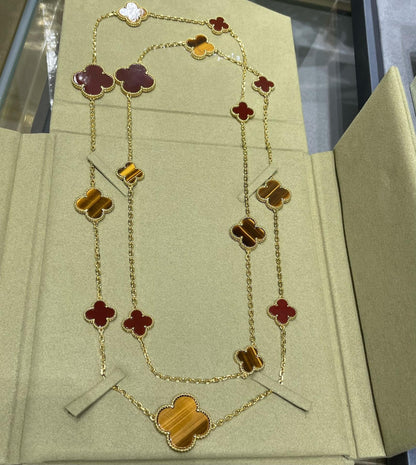 [BIJOUX]CLOVER 16 MOTIF CARNELIAN TIGER EYE ROSE GOLD NECKLACE