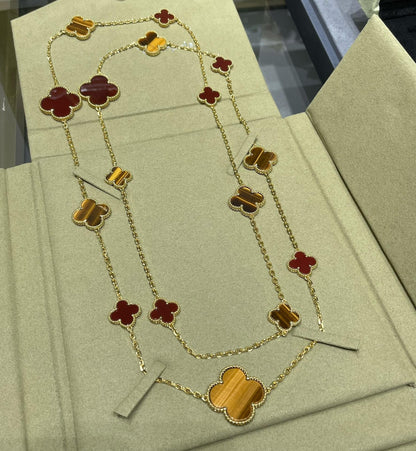 [BIJOUX]CLOVER 16 MOTIF CARNELIAN TIGER EYE ROSE GOLD NECKLACE