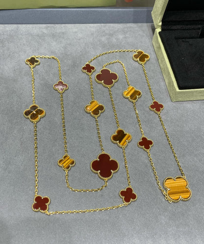 [BIJOUX]CLOVER 16 MOTIF CARNELIAN TIGER EYE ROSE GOLD NECKLACE