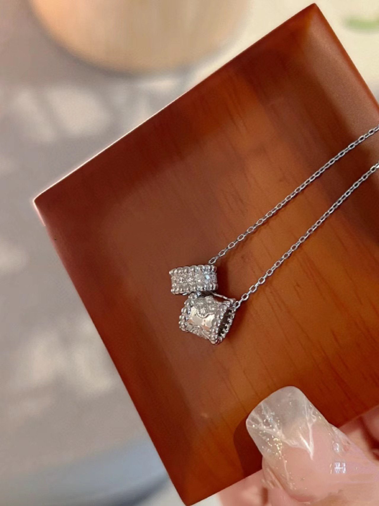 [BIJOUX]PERLEE DOUBLE PENDANT SILVER DIAMOND NECKLACE