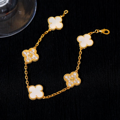 [BIJOUX]CLOVER BRACELET 5 MOTIF WHITE MOP DIAMOND