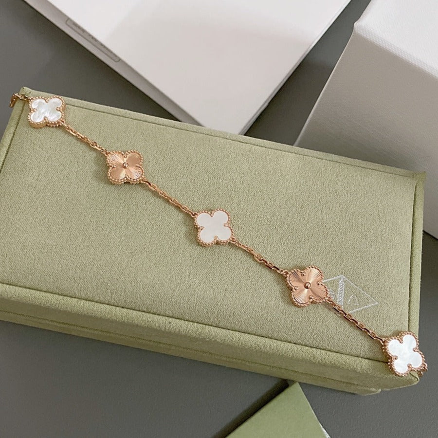 [BIJOUX]CLOVER BRACELET 5 MOTIF WHITE MOP PINK GOLD