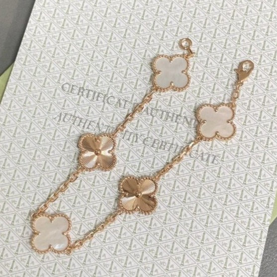 [BIJOUX]CLOVER BRACELET 5 MOTIF WHITE MOP PINK GOLD