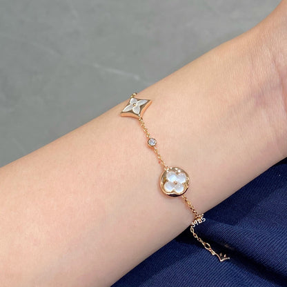 [BIJOUX]STAR AND SUN 4 MOTIF WHITE MOP PINK GOLD BRACELET