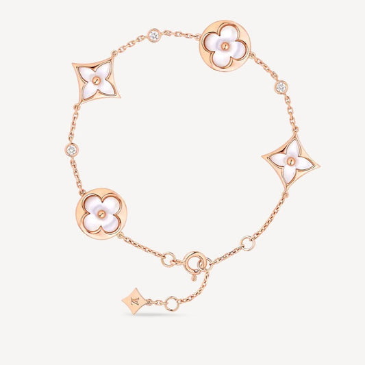 [BIJOUX]STAR AND SUN 4 MOTIF WHITE MOP PINK GOLD BRACELET