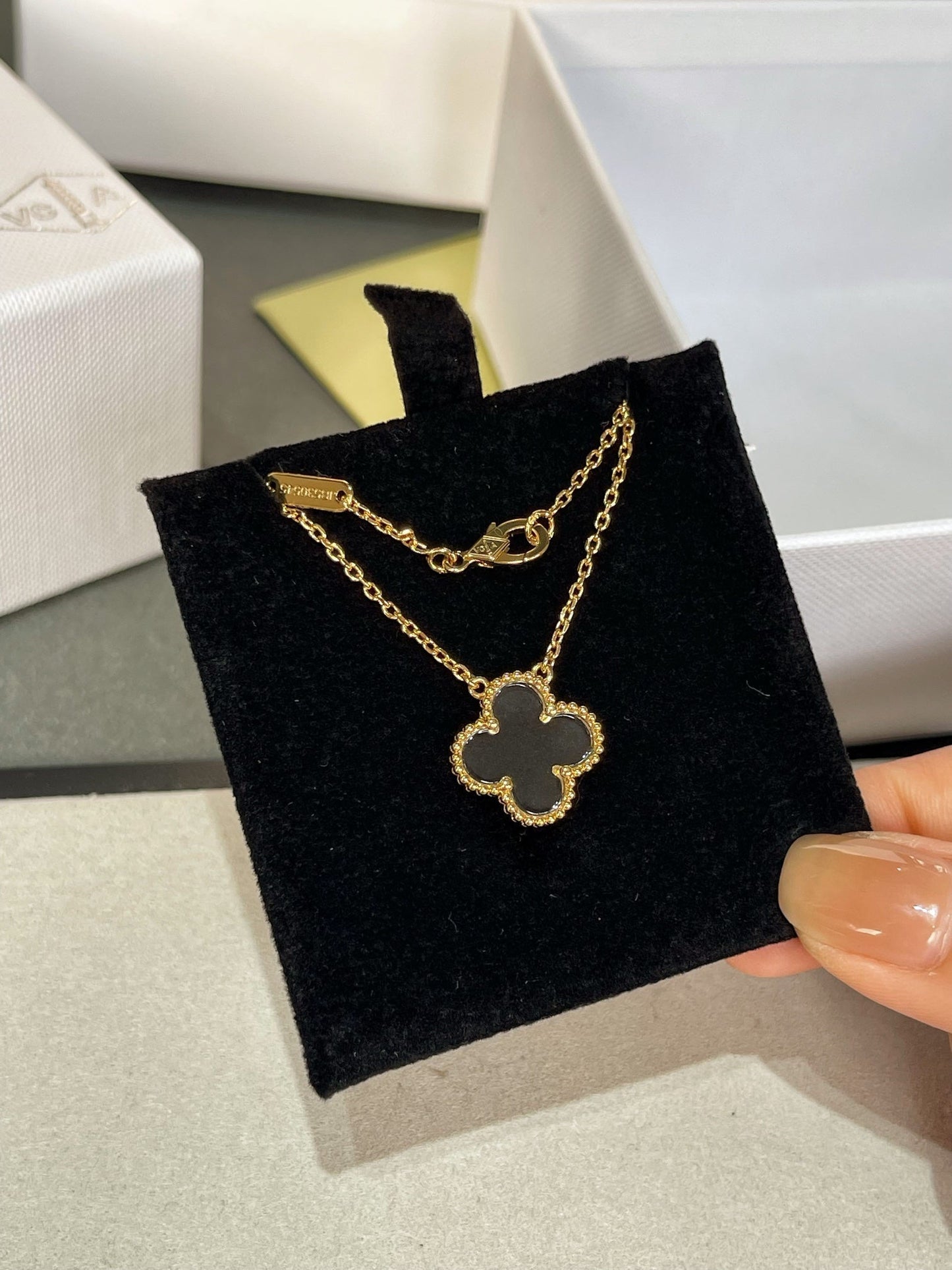 [BIJOUX]CLOVER ROCK CRYSTAL ROSE GOLD NECKLACE