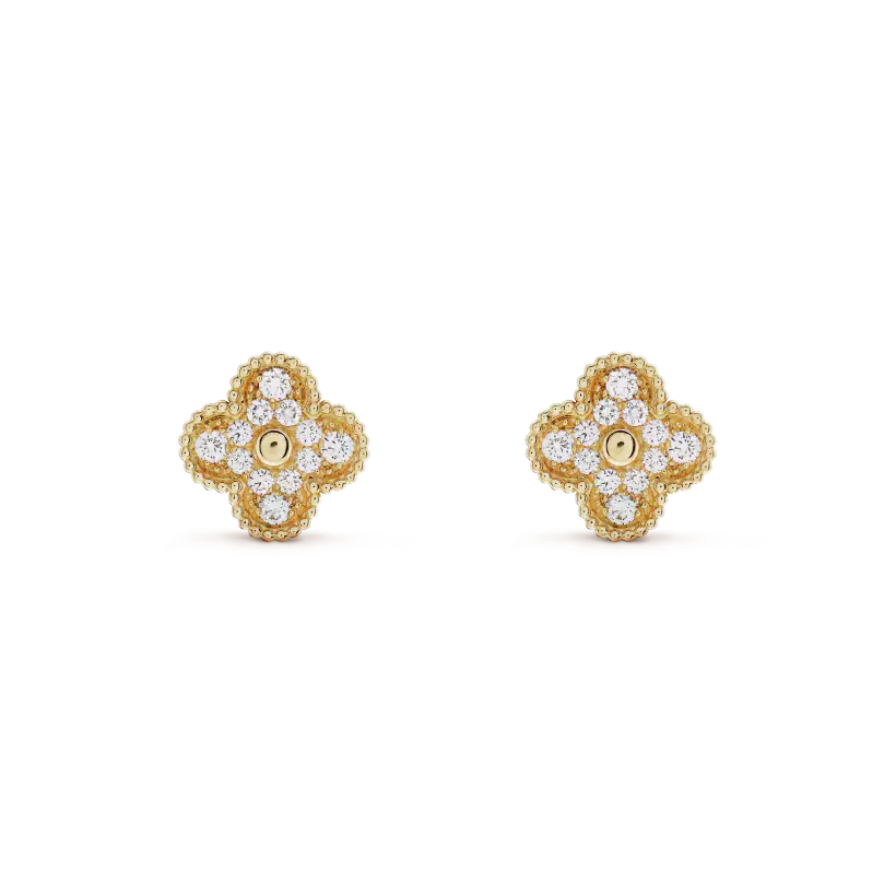 [BIJOUX]CLOVER MEDIUM 1 MOTIFS FUll DIAMOND EARRINGS