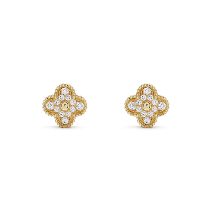 [BIJOUX]CLOVER MEDIUM 1 MOTIFS FUll DIAMOND EARRINGS