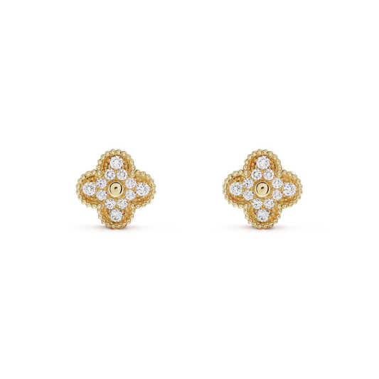 [BIJOUX]CLOVER MEDIUM 1 MOTIFS FUll DIAMOND EARRINGS