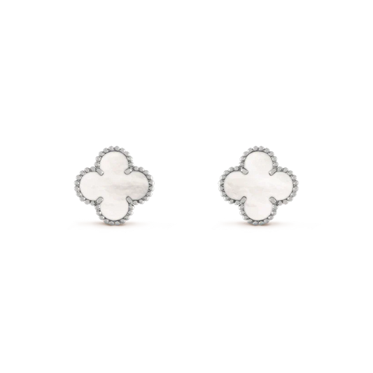 [BIJOUX]CLOVER MEDIUM 1 MOTIFS  WHITE MOP EARRINGS SILVER