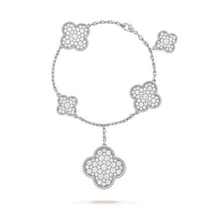 [BIJOUX]CLOVER 6 MOTIFS SILVER DIAMOND BRACELET