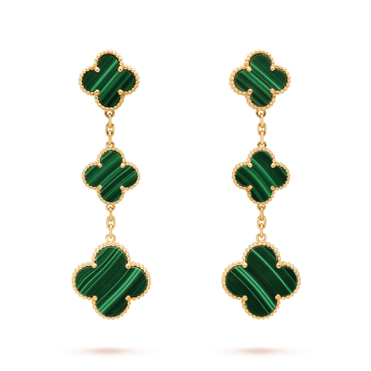 [BIJOUX]CLOVER MALACHITE 3 MOTIFS GOLD