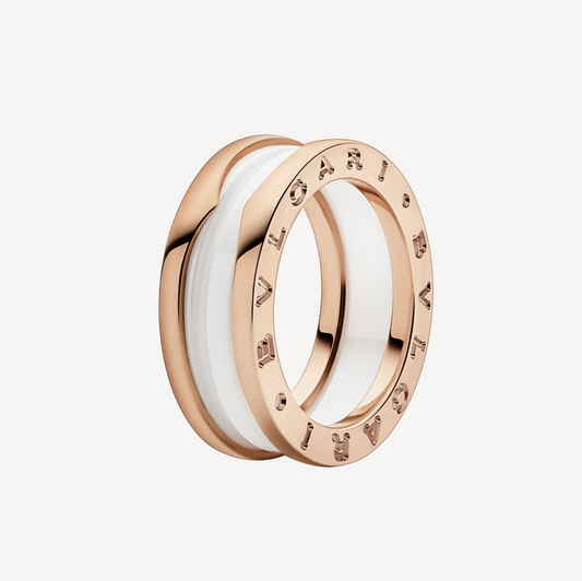 [BIJOUX]ZERO 1 BAGUE DEUX BANDES ET SPIRALE EN CÉRAMIQUE BLANCHE OR ROSE